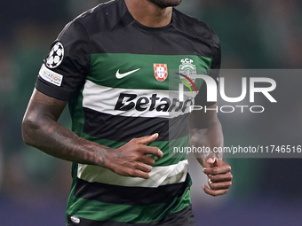 Matheus Reis of Sporting CP looks on during the UEFA Champions League match between Sporting CP and Manchester City at Jose Alvalade Stadium...