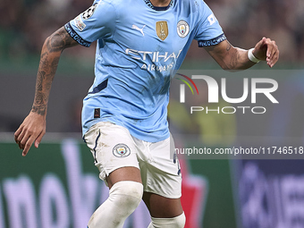 Savinho of Manchester City plays during the UEFA Champions League match between Sporting CP and Manchester City at Jose Alvalade Stadium in...