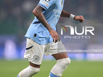 Savinho of Manchester City plays during the UEFA Champions League match between Sporting CP and Manchester City at Jose Alvalade Stadium in...