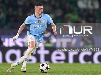 Phil Foden of Manchester City plays during the UEFA Champions League match between Sporting CP and Manchester City at Jose Alvalade Stadium...