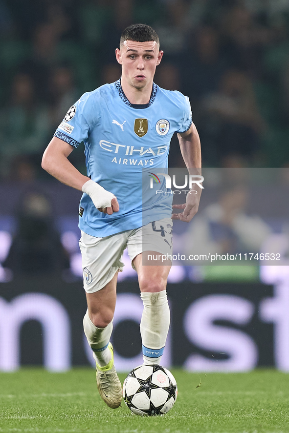 Phil Foden of Manchester City plays during the UEFA Champions League match between Sporting CP and Manchester City at Jose Alvalade Stadium...