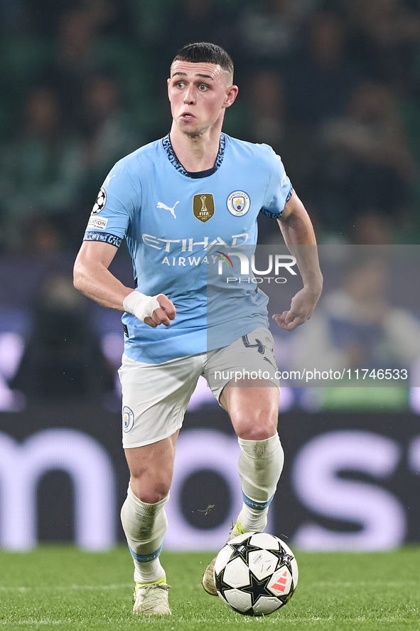 Phil Foden of Manchester City plays during the UEFA Champions League match between Sporting CP and Manchester City at Jose Alvalade Stadium...