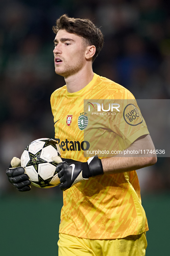 Franco Israel of Sporting CP plays during the UEFA Champions League match between Sporting CP and Manchester City at Jose Alvalade Stadium i...