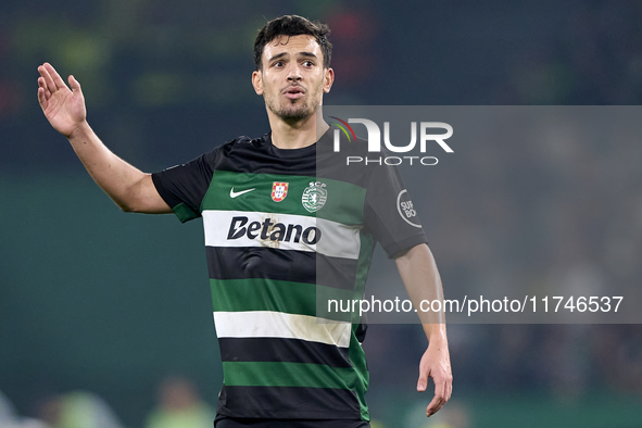 Pedro Goncalves of Sporting CP reacts during the UEFA Champions League match between Sporting CP and Manchester City at Jose Alvalade Stadiu...