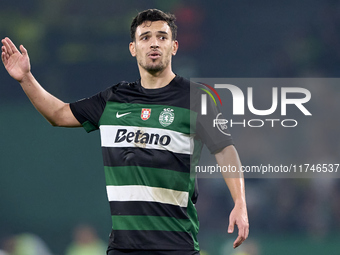 Pedro Goncalves of Sporting CP reacts during the UEFA Champions League match between Sporting CP and Manchester City at Jose Alvalade Stadiu...