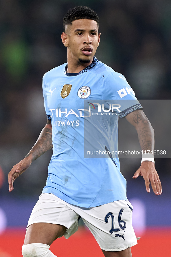 Savinho of Manchester City looks on during the UEFA Champions League match between Sporting CP and Manchester City at Jose Alvalade Stadium...