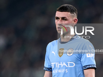 Phil Foden of Manchester City looks on during the UEFA Champions League match between Sporting CP and Manchester City at Jose Alvalade Stadi...