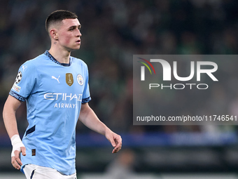 Phil Foden of Manchester City looks on during the UEFA Champions League match between Sporting CP and Manchester City at Jose Alvalade Stadi...