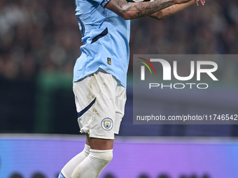 Savinho of Manchester City controls the ball during the UEFA Champions League match between Sporting CP and Manchester City at Jose Alvalade...