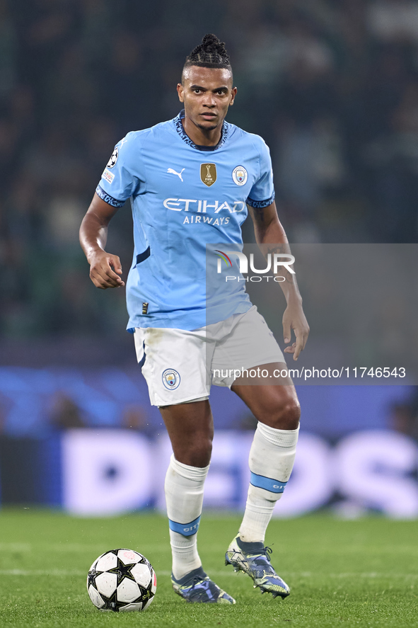 Manuel Akanji of Manchester City plays during the UEFA Champions League match between Sporting CP and Manchester City at Jose Alvalade Stadi...