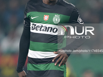 Geovany Quenda of Sporting CP looks on during the UEFA Champions League match between Sporting CP and Manchester City at Jose Alvalade Stadi...