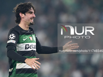 Francisco Trincao of Sporting CP reacts during the UEFA Champions League match between Sporting CP and Manchester City at Jose Alvalade Stad...