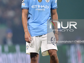 Jahmai Simpson-Pusey of Manchester City looks on during the UEFA Champions League match between Sporting CP and Manchester City at Jose Alva...