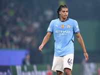 Jahmai Simpson-Pusey of Manchester City looks on during the UEFA Champions League match between Sporting CP and Manchester City at Jose Alva...