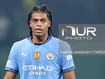 Jahmai Simpson-Pusey of Manchester City looks on during the UEFA Champions League match between Sporting CP and Manchester City at Jose Alva...