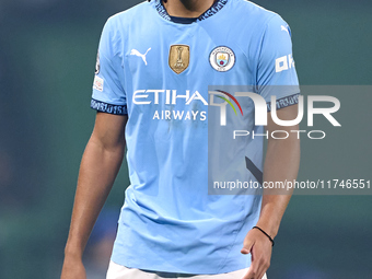 Jahmai Simpson-Pusey of Manchester City looks on during the UEFA Champions League match between Sporting CP and Manchester City at Jose Alva...