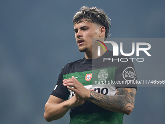 Maxi Araujo of Sporting CP reacts during the UEFA Champions League match between Sporting CP and Manchester City at Jose Alvalade Stadium in...