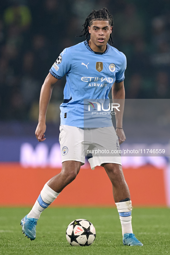 Jahmai Simpson-Pusey of Manchester City is in action during the UEFA Champions League match between Sporting CP and Manchester City at Jose...