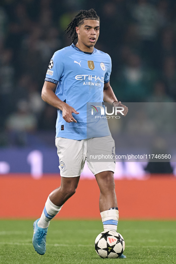 Jahmai Simpson-Pusey of Manchester City is in action during the UEFA Champions League match between Sporting CP and Manchester City at Jose...