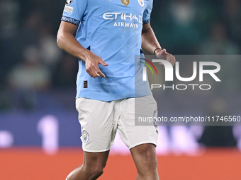 Jahmai Simpson-Pusey of Manchester City is in action during the UEFA Champions League match between Sporting CP and Manchester City at Jose...