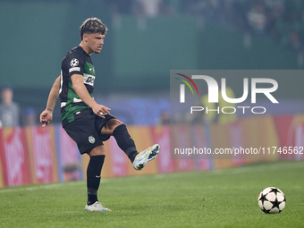 Maxi Araujo of Sporting CP is in action during the UEFA Champions League match between Sporting CP and Manchester City at Jose Alvalade Stad...