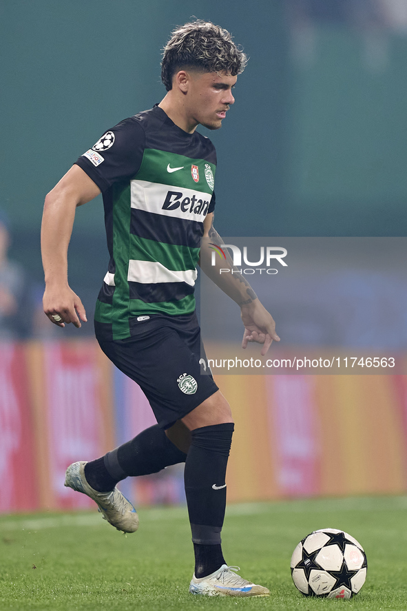 Maxi Araujo of Sporting CP is in action during the UEFA Champions League match between Sporting CP and Manchester City at Jose Alvalade Stad...