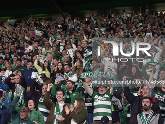 Sporting CP fans show their support during the UEFA Champions League match between Sporting CP and Manchester City at Jose Alvalade Stadium...