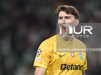 Franco Israel of Sporting CP celebrates after Maxi Araujo (not in frame) scores their side's second goal during the UEFA Champions League ma...