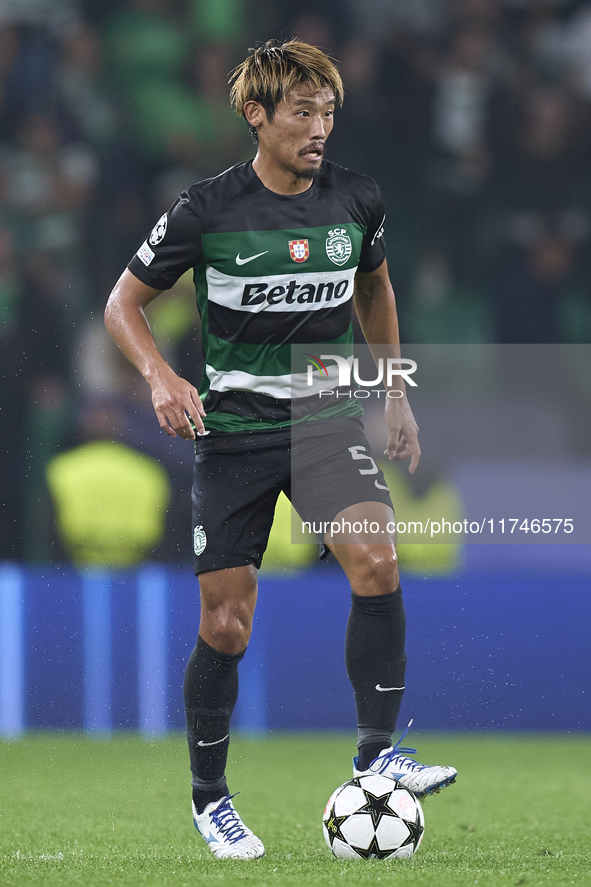 Hidemasa Morita of Sporting CP plays during the UEFA Champions League match between Sporting CP and Manchester City at Jose Alvalade Stadium...