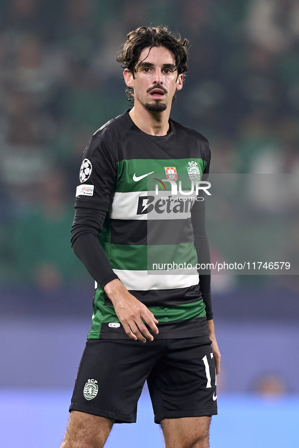 Francisco Trincao of Sporting CP reacts during the UEFA Champions League match between Sporting CP and Manchester City at Jose Alvalade Stad...