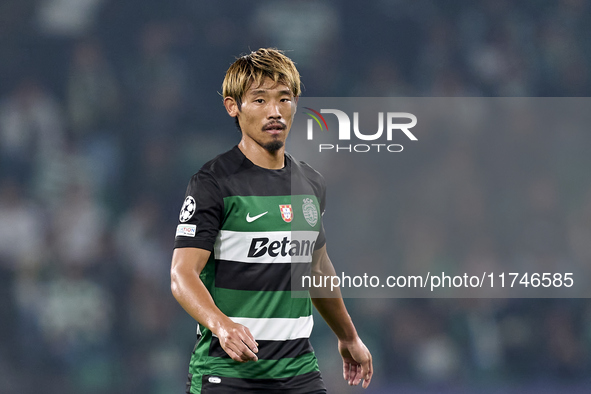 Hidemasa Morita of Sporting CP looks on during the UEFA Champions League match between Sporting CP and Manchester City at Jose Alvalade Stad...