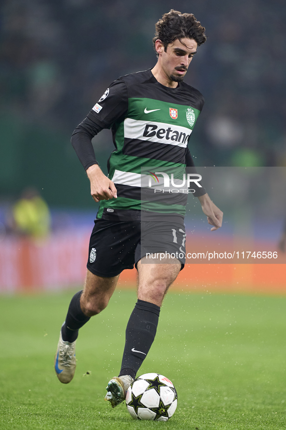 Francisco Trincao of Sporting CP plays during the UEFA Champions League match between Sporting CP and Manchester City at Jose Alvalade Stadi...