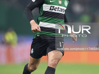 Francisco Trincao of Sporting CP plays during the UEFA Champions League match between Sporting CP and Manchester City at Jose Alvalade Stadi...