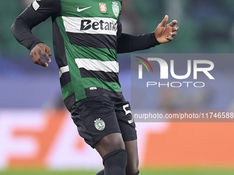 Geovany Quenda of Sporting CP plays during the UEFA Champions League match between Sporting CP and Manchester City at Jose Alvalade Stadium...