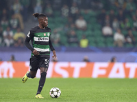 Geovany Quenda of Sporting CP plays during the UEFA Champions League match between Sporting CP and Manchester City at Jose Alvalade Stadium...