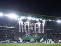 A banner in appreciation of Ruben Amorim, Head Coach of Sporting CP, is displayed before the UEFA Champions League match between Sporting CP...