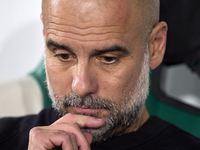 Pep Guardiola, Head Coach of Manchester City, reacts before the UEFA Champions League match between Sporting CP and Manchester City at Jose...