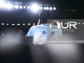 Jahmai Simpson-Pusey of Manchester City looks on during the UEFA Champions League match between Sporting CP and Manchester City at Jose Alva...