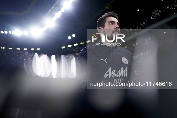 Stefan Ortega of Manchester City looks on before the UEFA Champions League match between Sporting CP and Manchester City at Jose Alvalade St...