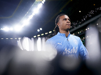 Nathan Ake of Manchester City looks on before the UEFA Champions League match between Sporting CP and Manchester City at Jose Alvalade Stadi...