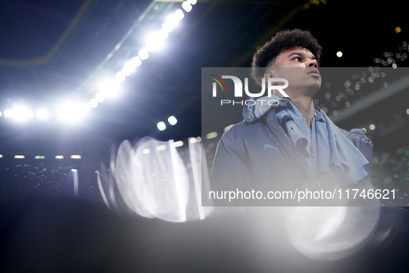 Nico O'Reilly of Manchester City looks on before the UEFA Champions League match between Sporting CP and Manchester City at Jose Alvalade St...