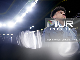 Nico O'Reilly of Manchester City looks on before the UEFA Champions League match between Sporting CP and Manchester City at Jose Alvalade St...