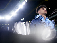 Nico O'Reilly of Manchester City looks on before the UEFA Champions League match between Sporting CP and Manchester City at Jose Alvalade St...