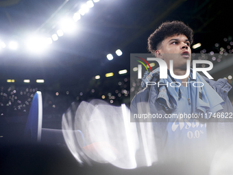 Nico O'Reilly of Manchester City looks on before the UEFA Champions League match between Sporting CP and Manchester City at Jose Alvalade St...