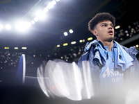 Nico O'Reilly of Manchester City looks on before the UEFA Champions League match between Sporting CP and Manchester City at Jose Alvalade St...