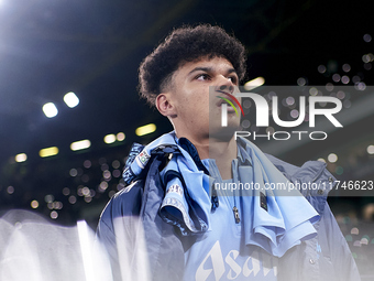 Nico O'Reilly of Manchester City looks on before the UEFA Champions League match between Sporting CP and Manchester City at Jose Alvalade St...