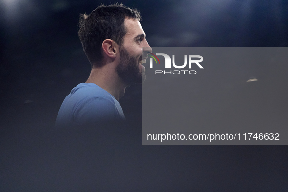 Bernardo Silva of Manchester City warms up before the UEFA Champions League match between Sporting CP and Manchester City at Jose Alvalade S...