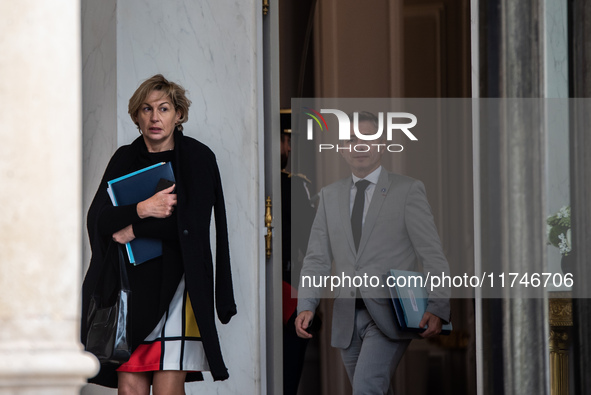 Nathalie Delattre, Minister of Relations with Parliament, attends the Council of Ministers at the Elysee in Paris, France, on November 6, 20...