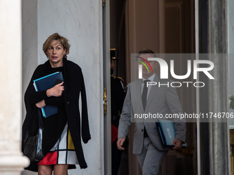 Nathalie Delattre, Minister of Relations with Parliament, attends the Council of Ministers at the Elysee in Paris, France, on November 6, 20...