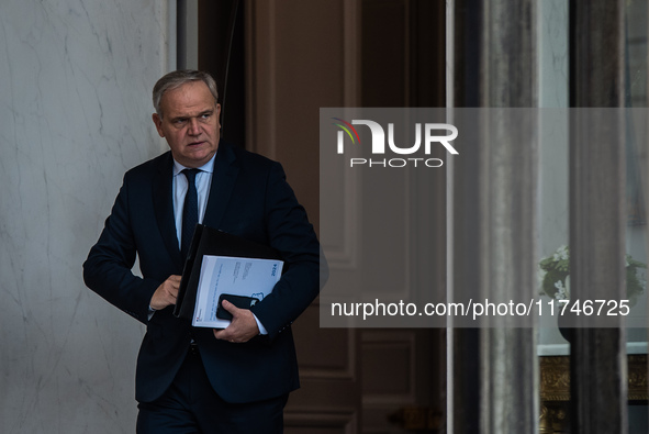 Francois-Noel Buffet, Minister attached to the Prime Minister, responsible for Overseas France, is at the Elysee Palace for the Council of M...